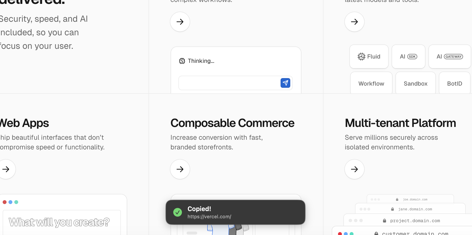 Copy URL toast notification showing the copied URL